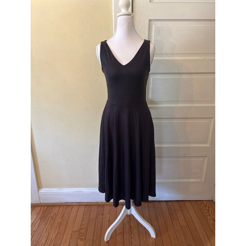 Fit flare vneck dress navy gold zip up pockets wedding guest faux leather tank